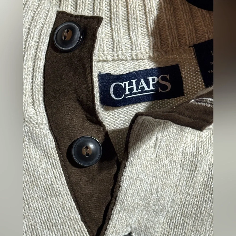 Chaps Men’s Cream Mock Neck Long Sleeve Sweater Size Large